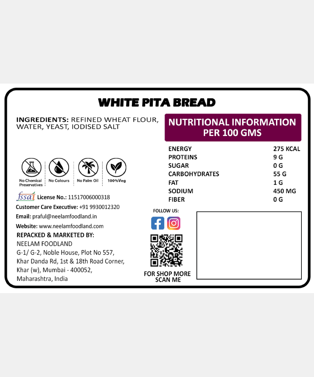 White Pita Bread 2 Pieces 200 Gm