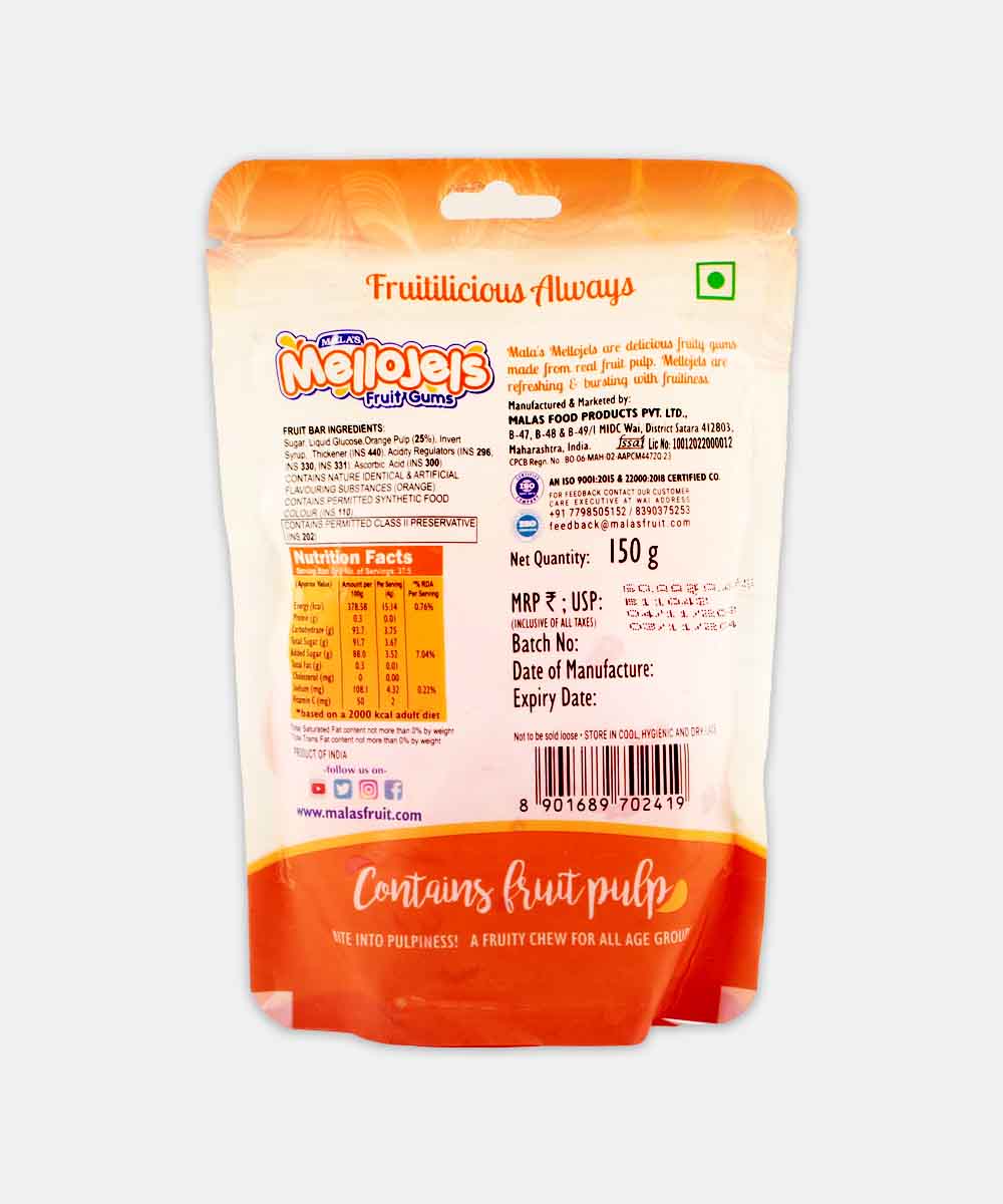 Malas Mellojels Orang Fruit Gums 150 Gm