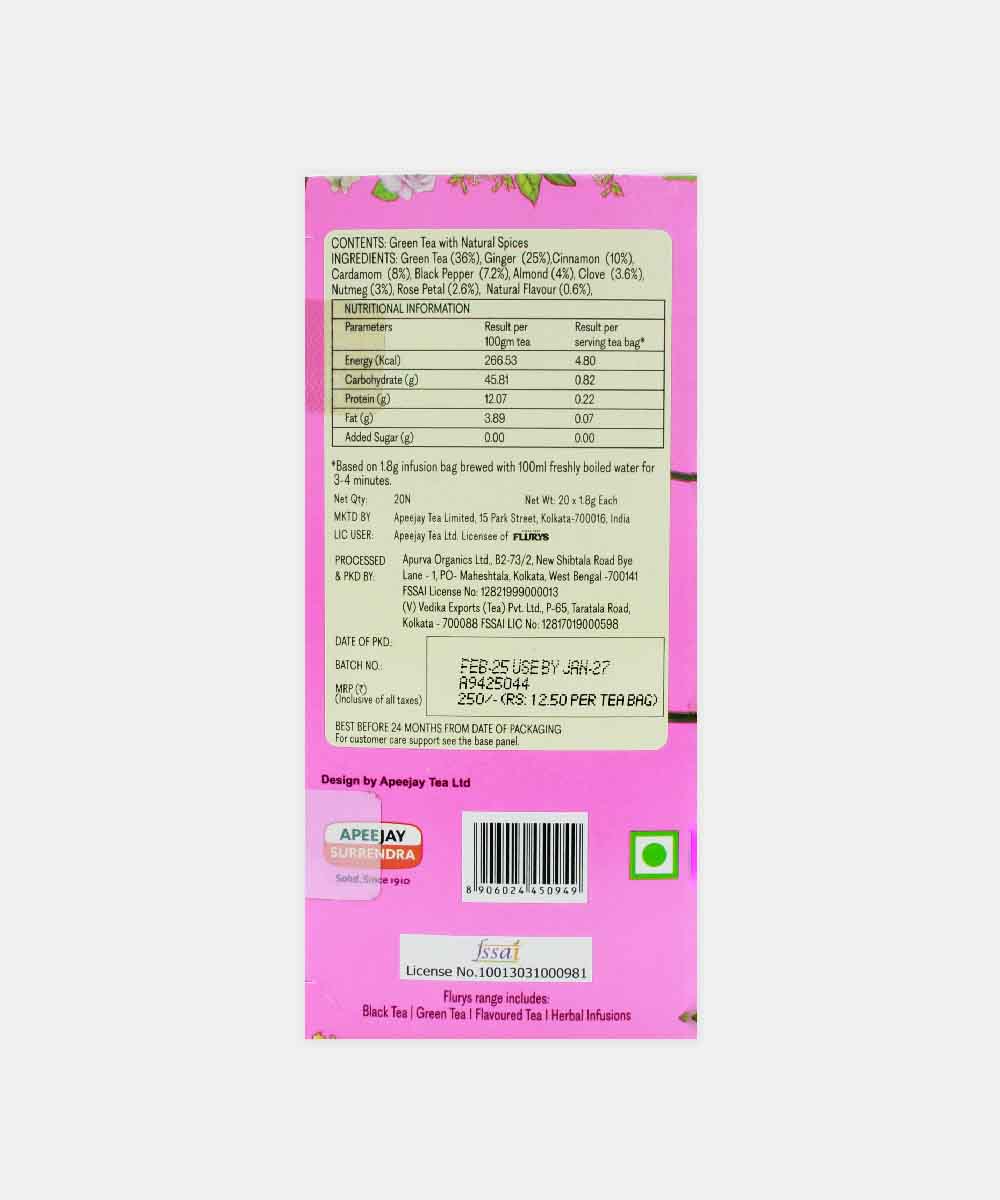 Flurys Kashmiri Kahwa Green Tea 20 Tea Bags