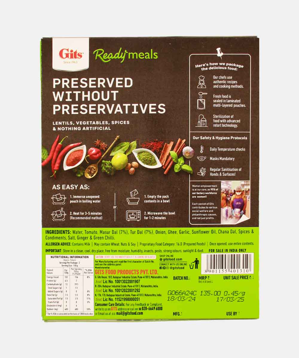 Gits Dal Tadka Ready Meal 300 Gm