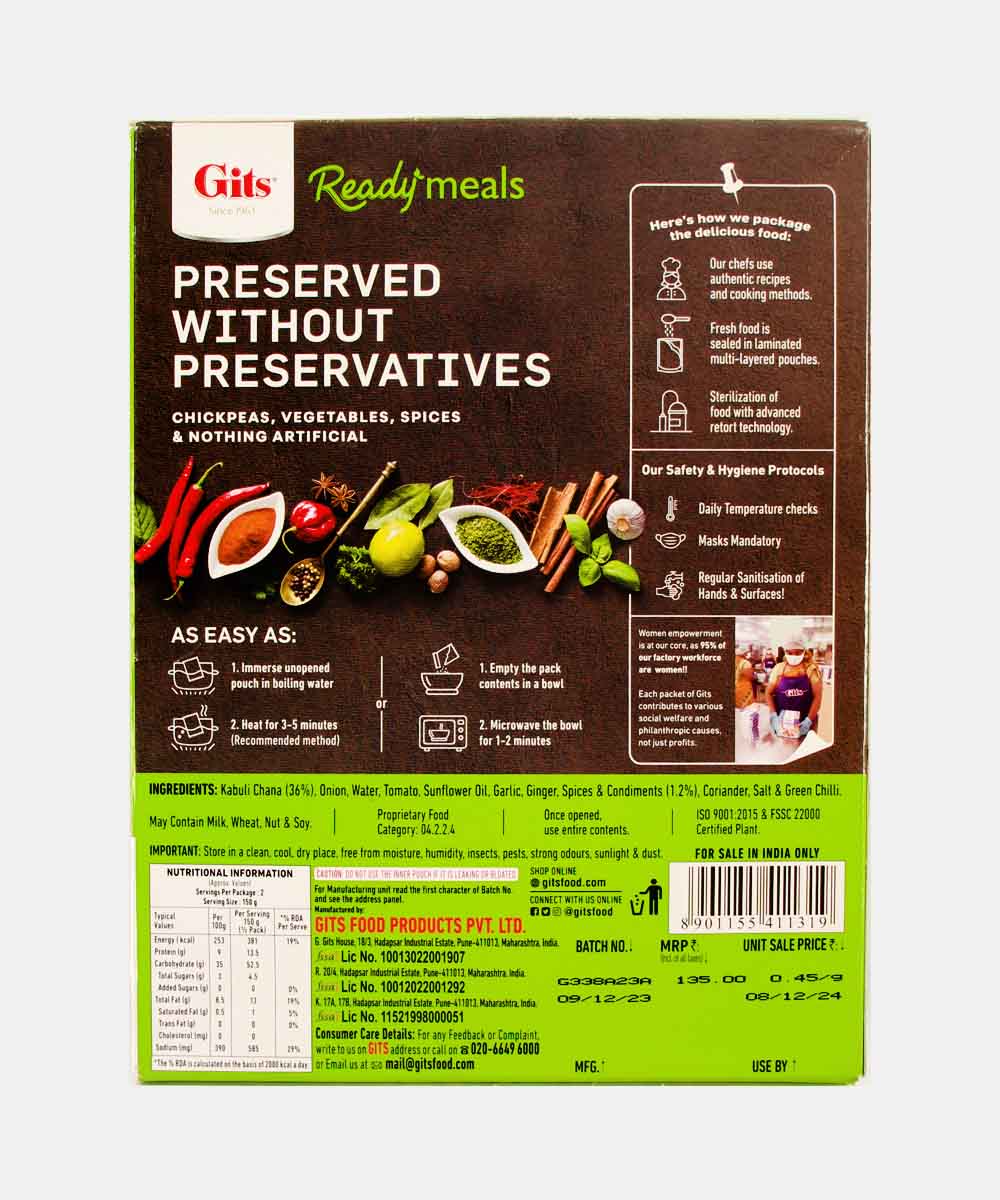 Gits Chana Masala Ready Meals 300 Gm