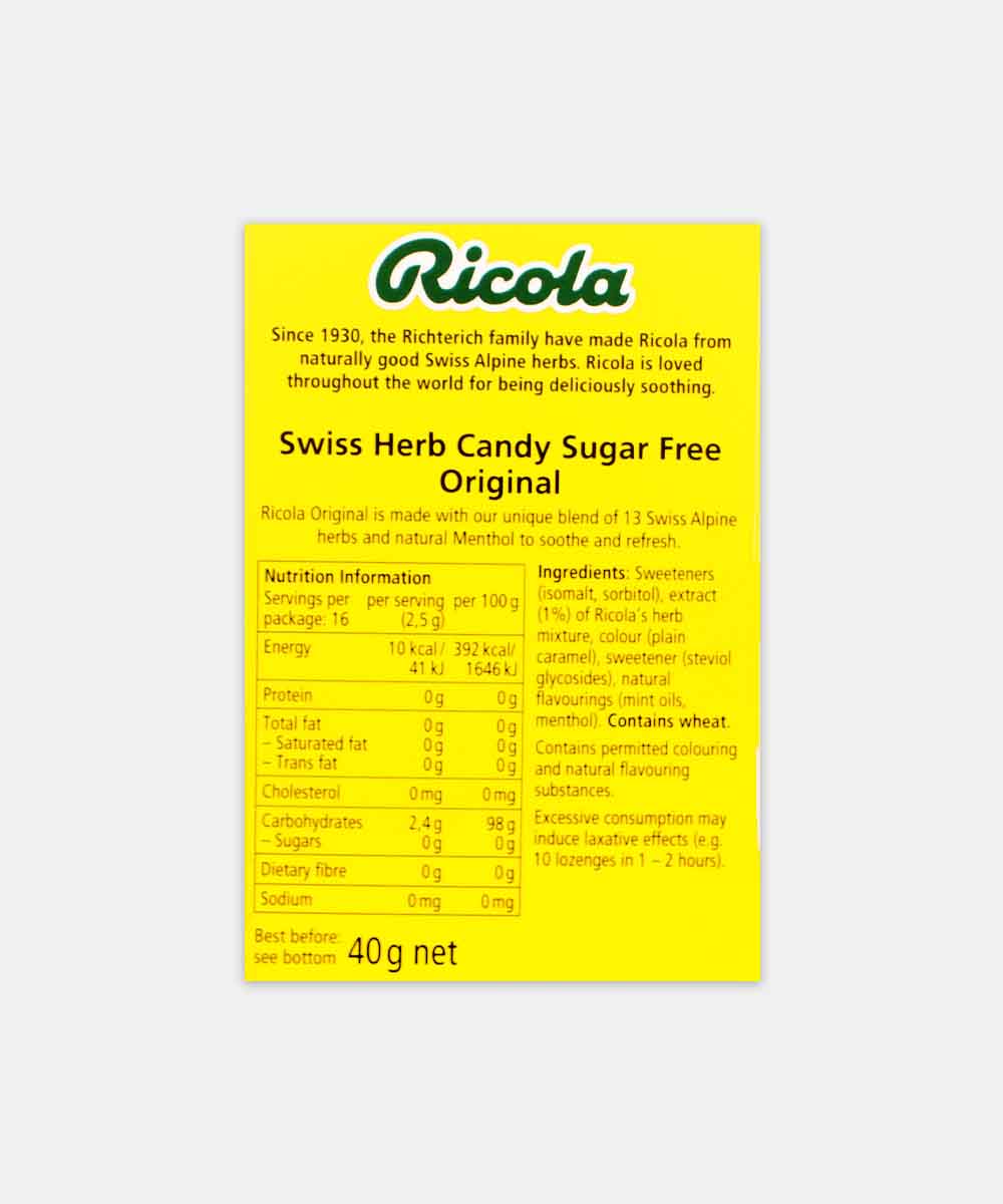 Ricola Original Herb Swiss Herb Lozenges Sugar Free Chocolate 45 Gm