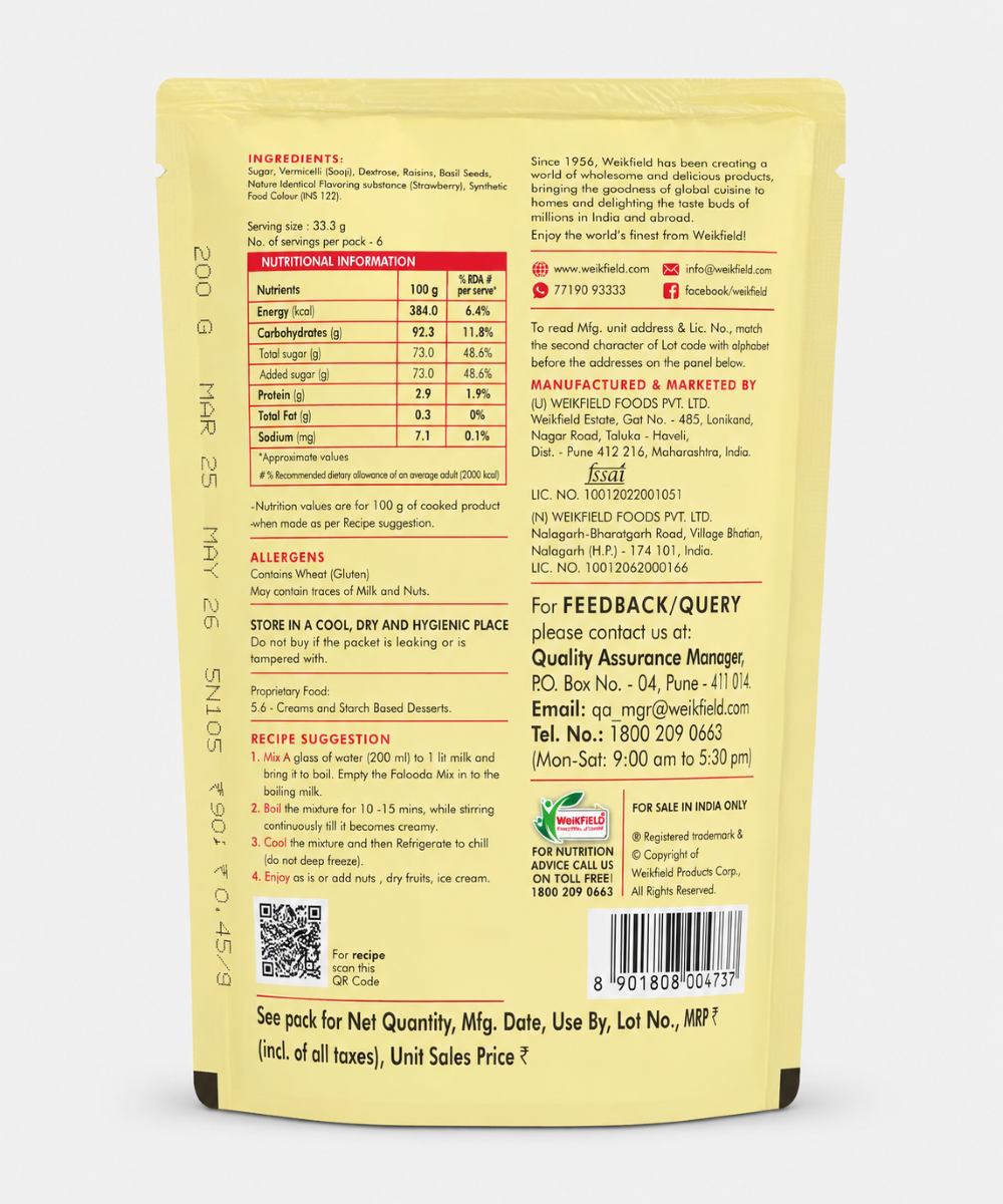 Weikfield Strawberry Flavour Falooda 200 Gm