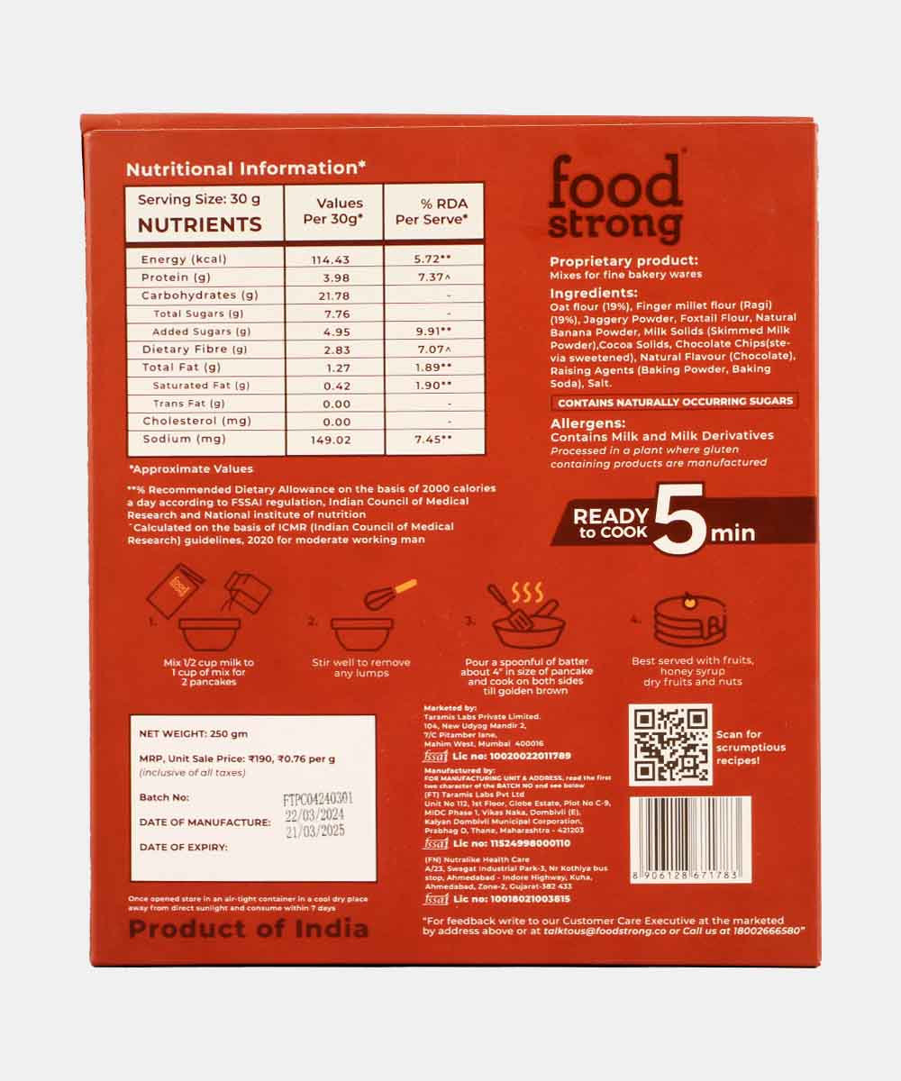 Food Strong Oats & Millet Double Choco Chip Pancake Mix 250 Gm