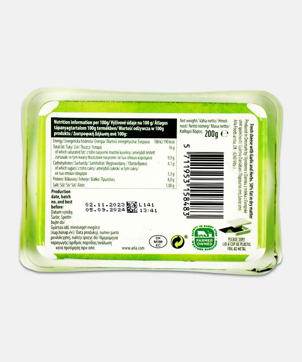 Arla Garlic & Herbs Lactofree Fresh Cheese 200 Gm