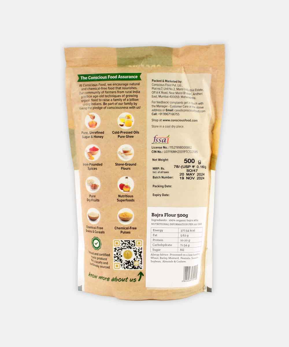 Conscious Food Pearl Millet Flour Bajra Atta 500 Gm
