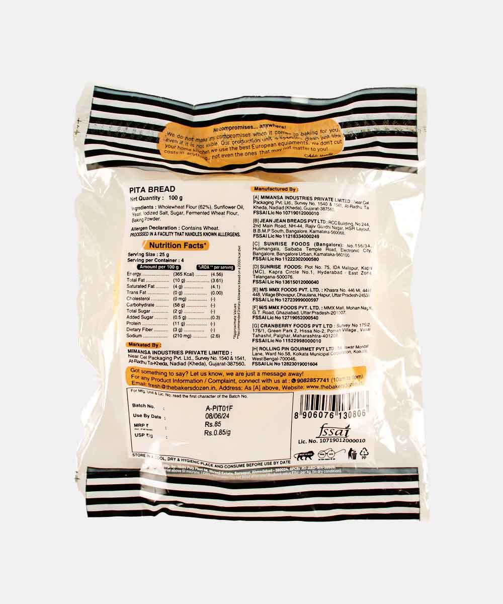 The Baker Dozen Zero Maida Pita Bread 4 Pc 140 Gm