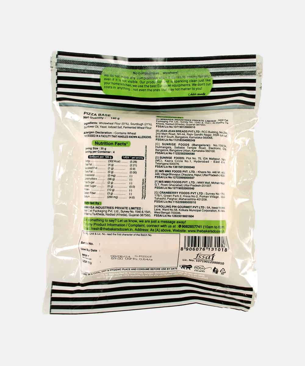 The Baker Dozen Zero Maida Pizza Base 4 Pc 140 Gm
