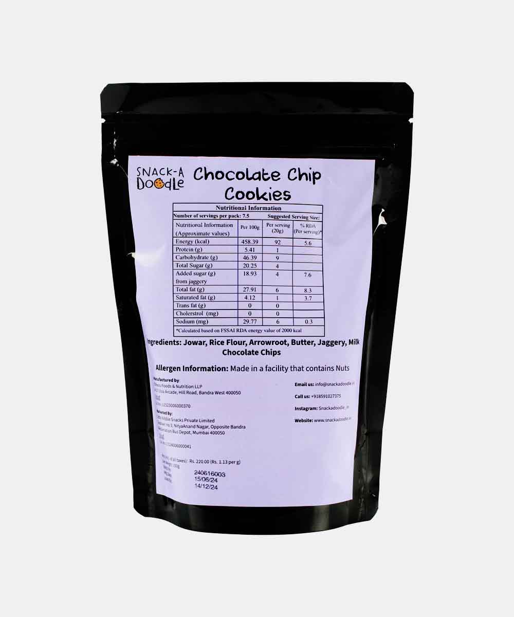 Snack A Doodle Chocolate Chip With Jaggery And Jowar Cookies 150 Gm