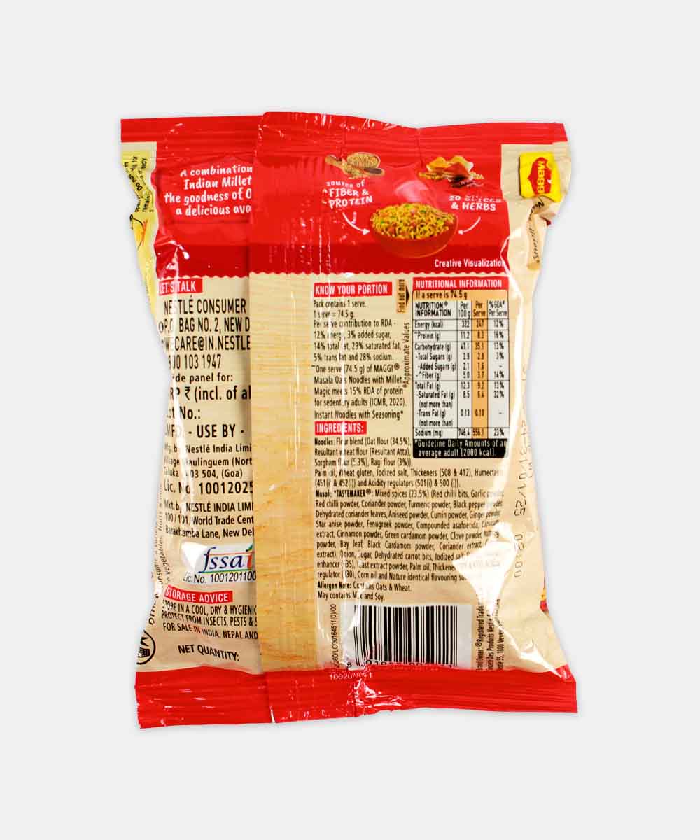 Maggi Masala Oats Noodles With Millet Magic 74.5 Gm