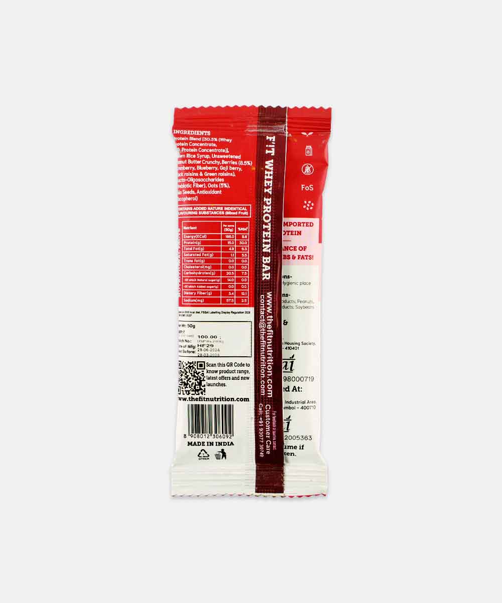 Fit Nutrition Berry Blast Whey Protein Bar 50 Gm