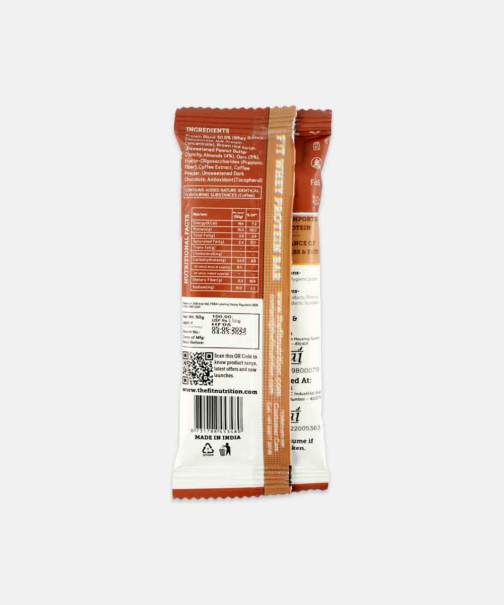 Fit Nutrition Mocha With Almond Whey Protein Bar 50 Gm