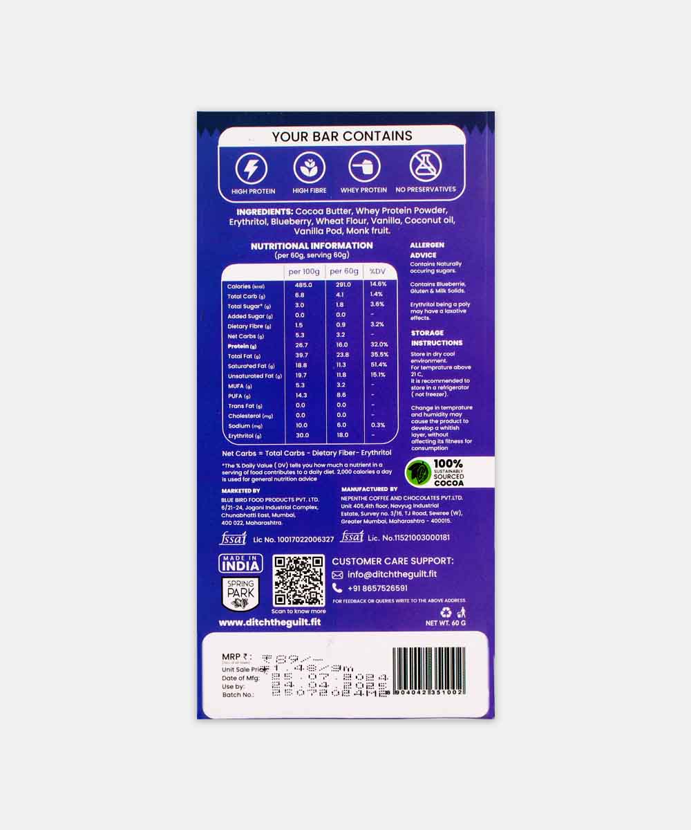Ditch The Guilt Zero Sugar Blue Berry Cheese Cake Chocolate 60 Gm