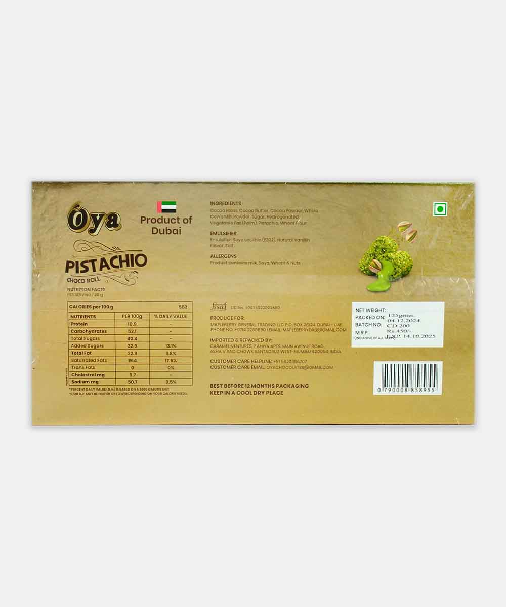 Oya Pistachio Choco Roll Chocolates 125 Gm