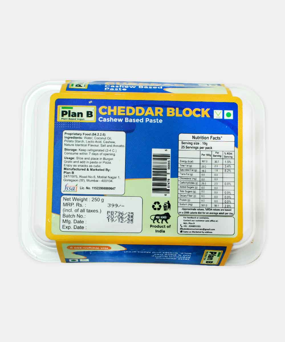 Plan B Plant Based Vegan Cheddar Block 250 Gm