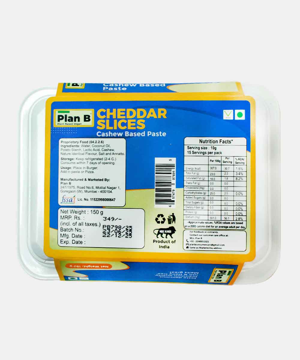 Plan B Plant Based Vegan Cheddar Cheese Slice 150 Gm