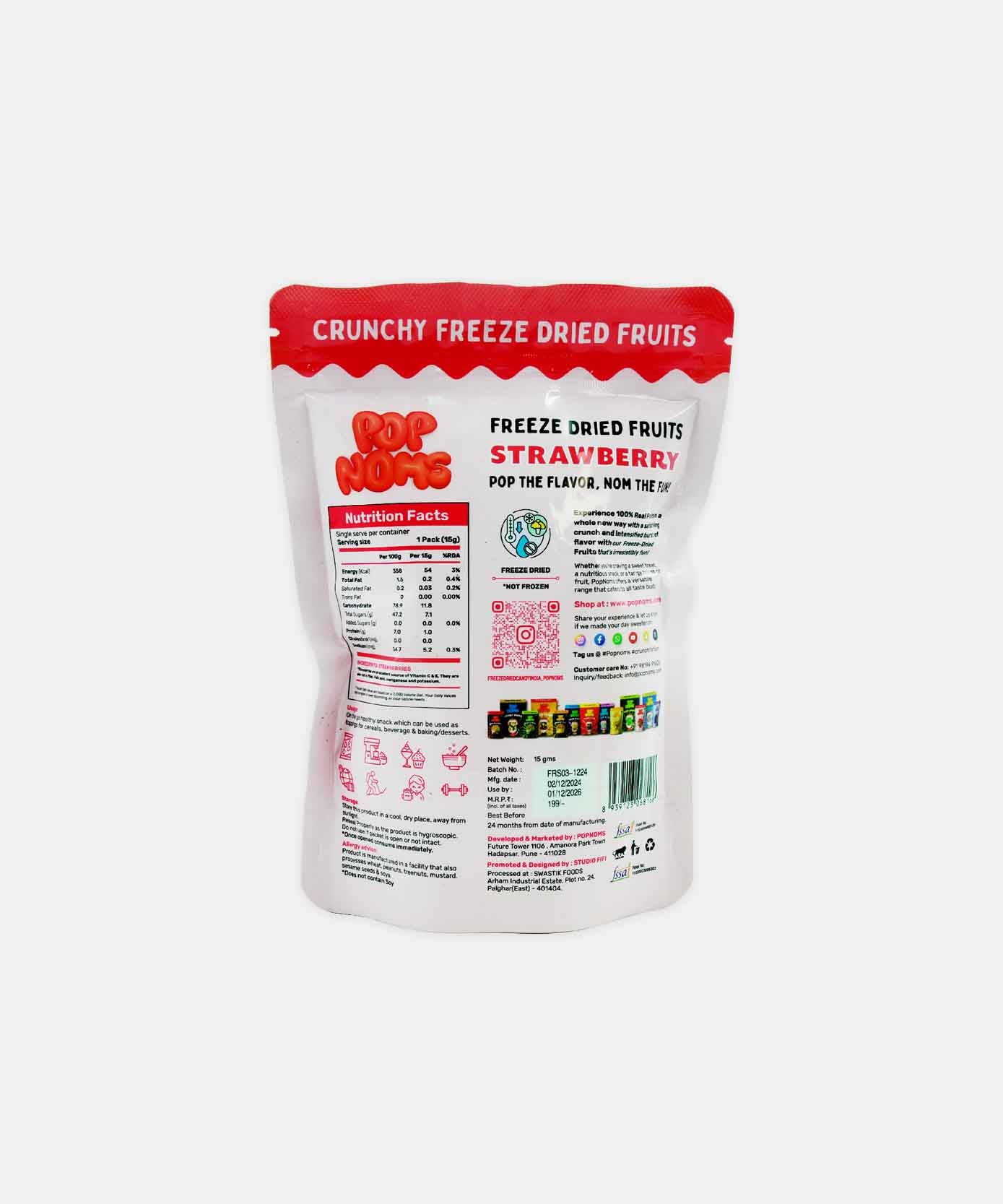 Pop Nom Strawberry Freeze Dried Fruits 15 Gm