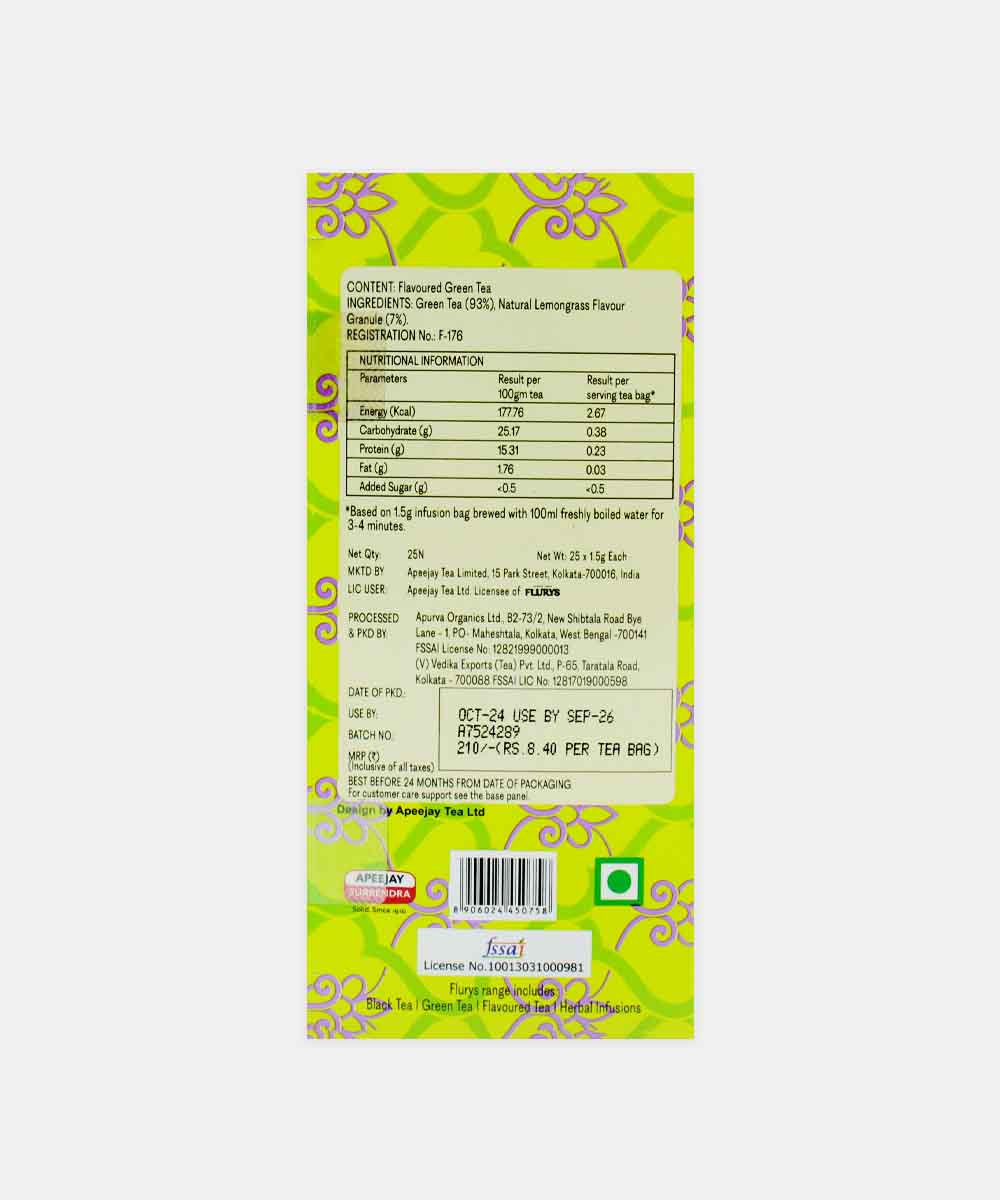 Flurys Lemongrass Green Tea 25 Bags