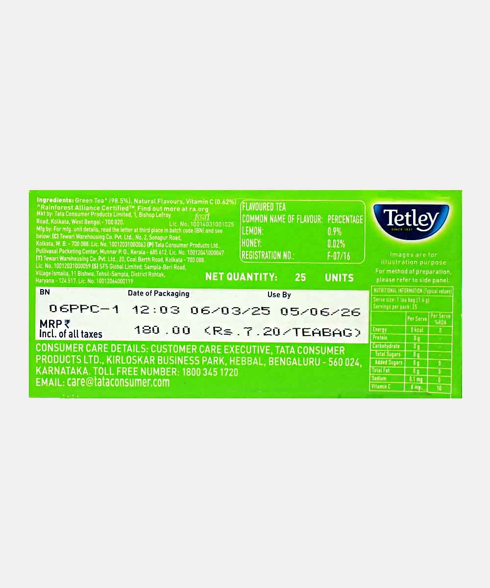 Tetley Lemon & Honey Green Tea (25 Bag)
