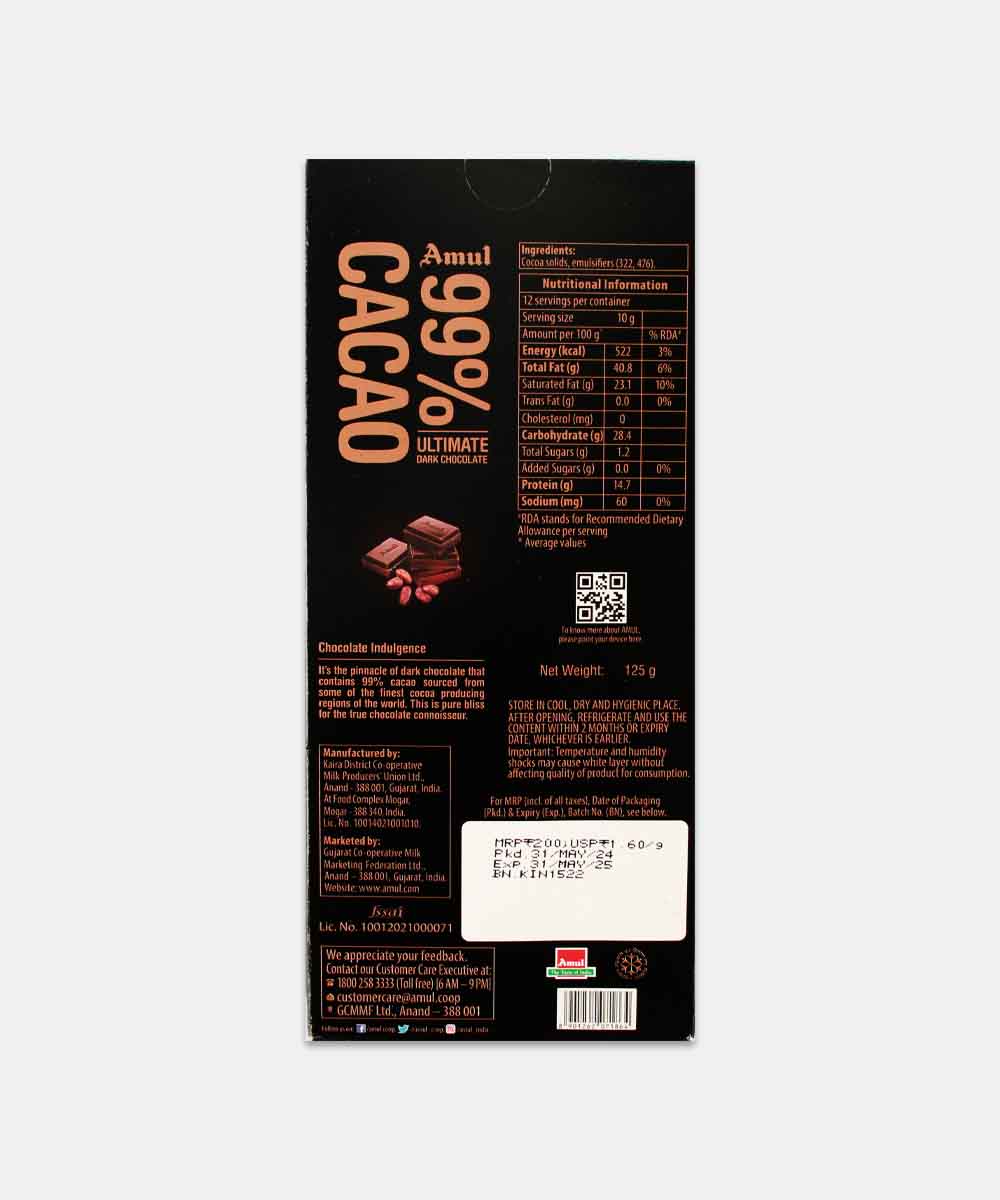 Amul 99% Cacao 125 Gm