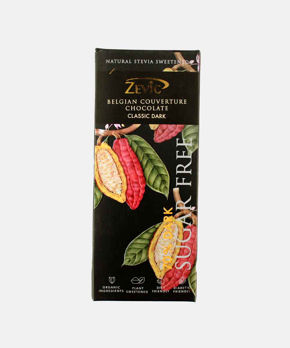 Zevic Belgian Couverture 70% Classic Dark Sugar Free Chocolate 96 Gm