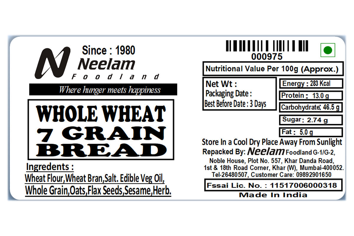 7 Grain Bread 400g | Multigrain Bread | Healthy Bread with Oats, Flax Seeds & Dalia | No Palm Oil | Source of Protein & Fibre