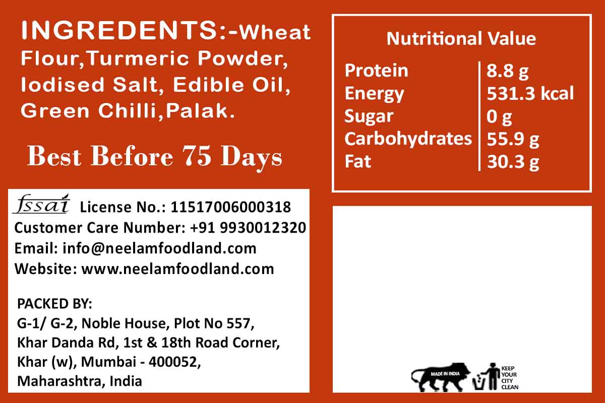 Whole Wheat Palak ( Spinach ) Bhaji Khakhra 250 Gm