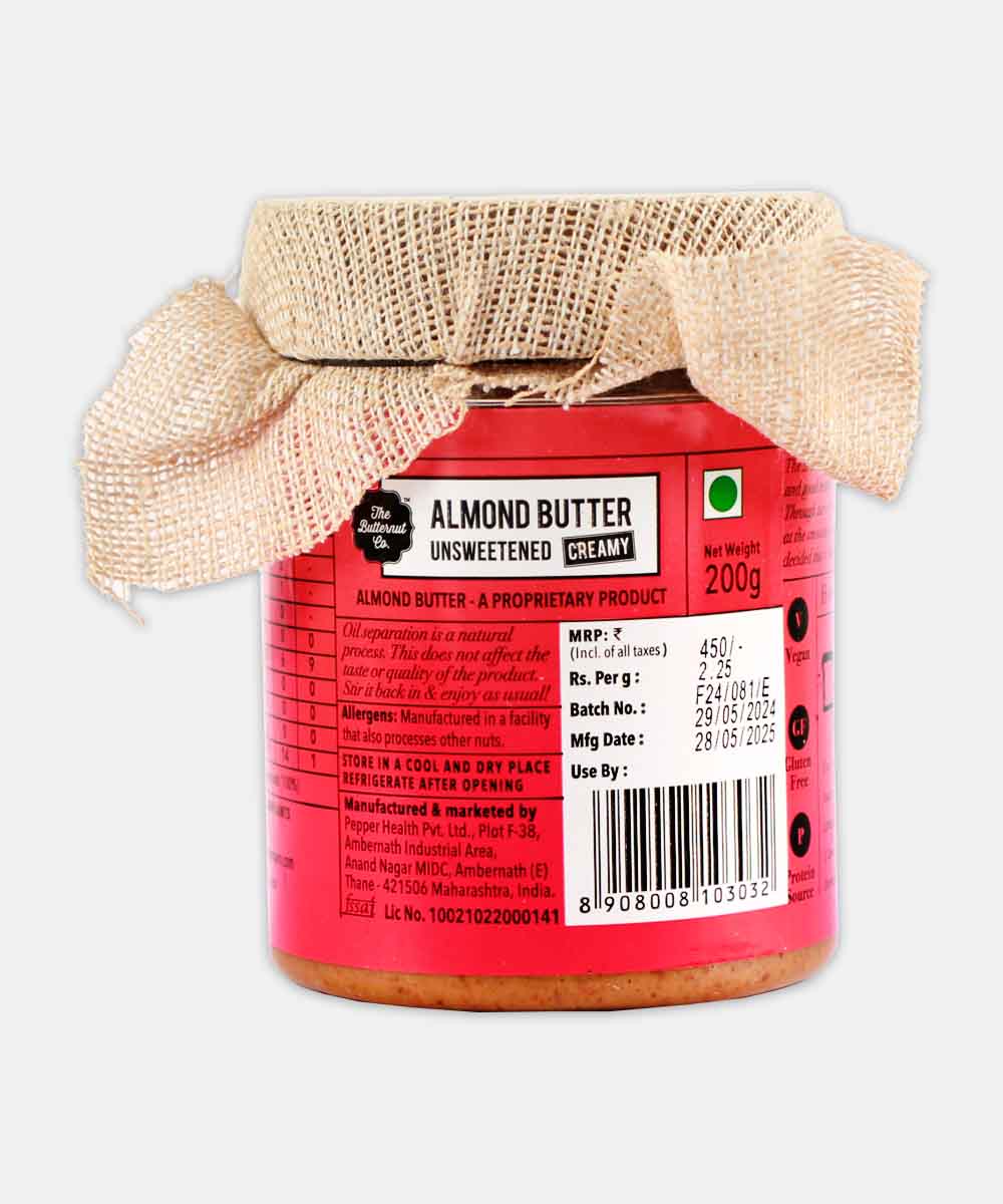 The Butternut Co. Almond Butter Unsweetened Creamy 200 Gm