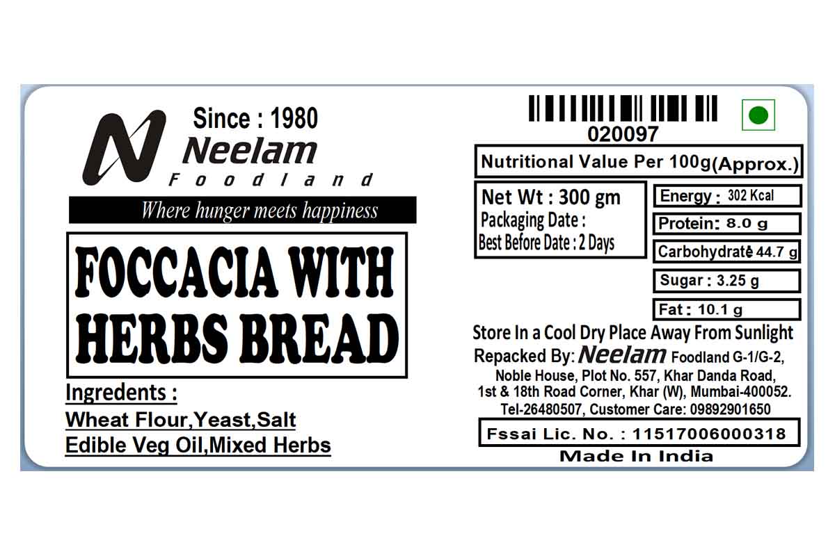 Foccacia With Herbs Bread 300 Gm