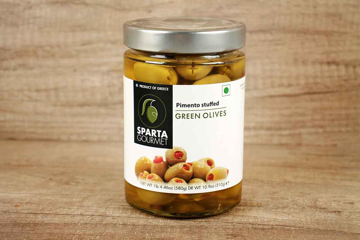 Sparta Gourmet Pimento Stuffed Green Olive 580 Gm Re Wt 310 Gm
