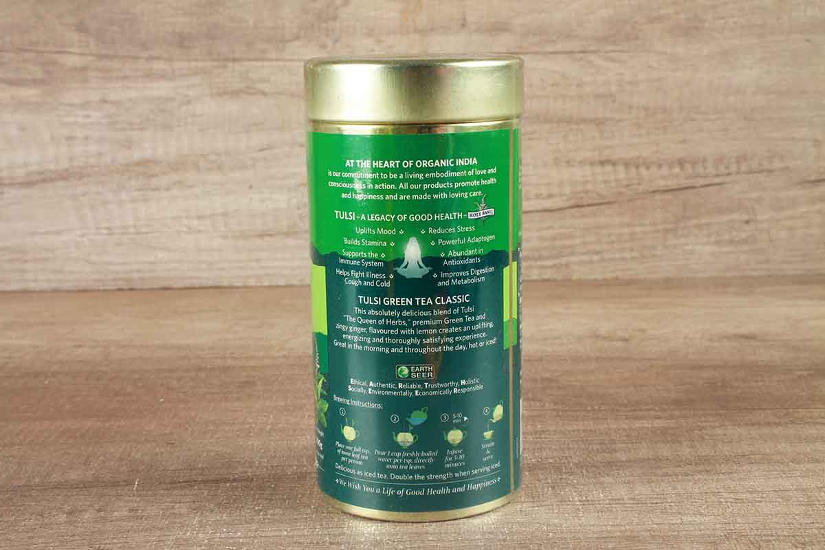Organic India Lemon Ginger Tulsi Green Tea Tin 100 Gm