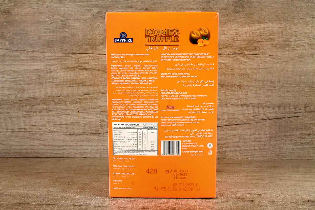 Sapphire Domes Orange Flavour Chocolate 420 Gm