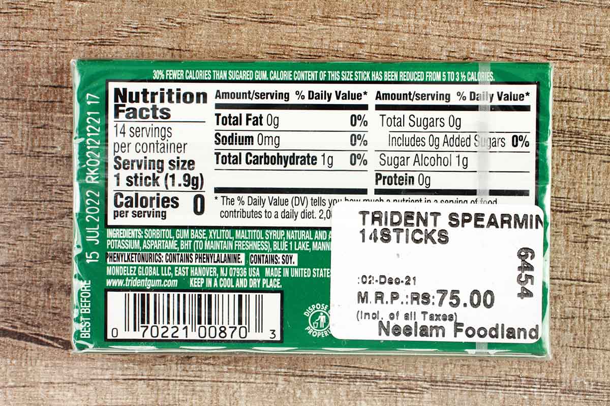 Trident Chewing Gum Spearmint 14 Stick
