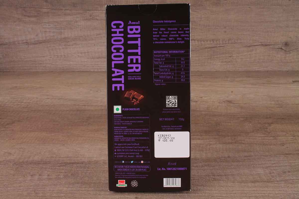 Amul Bitter Chocolate 75% 150 Gm