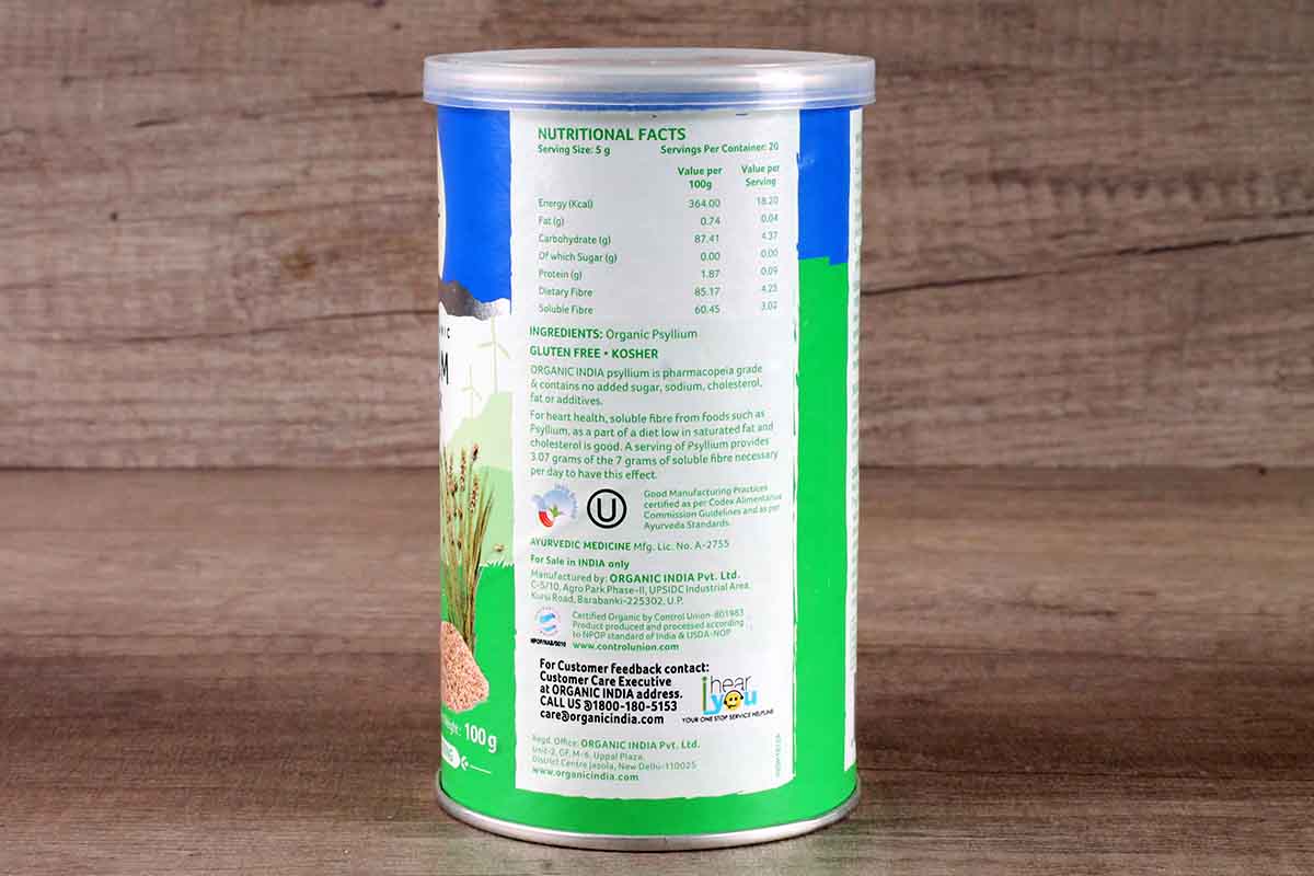 Organic India Whole Husk Psyllium 100 Gm