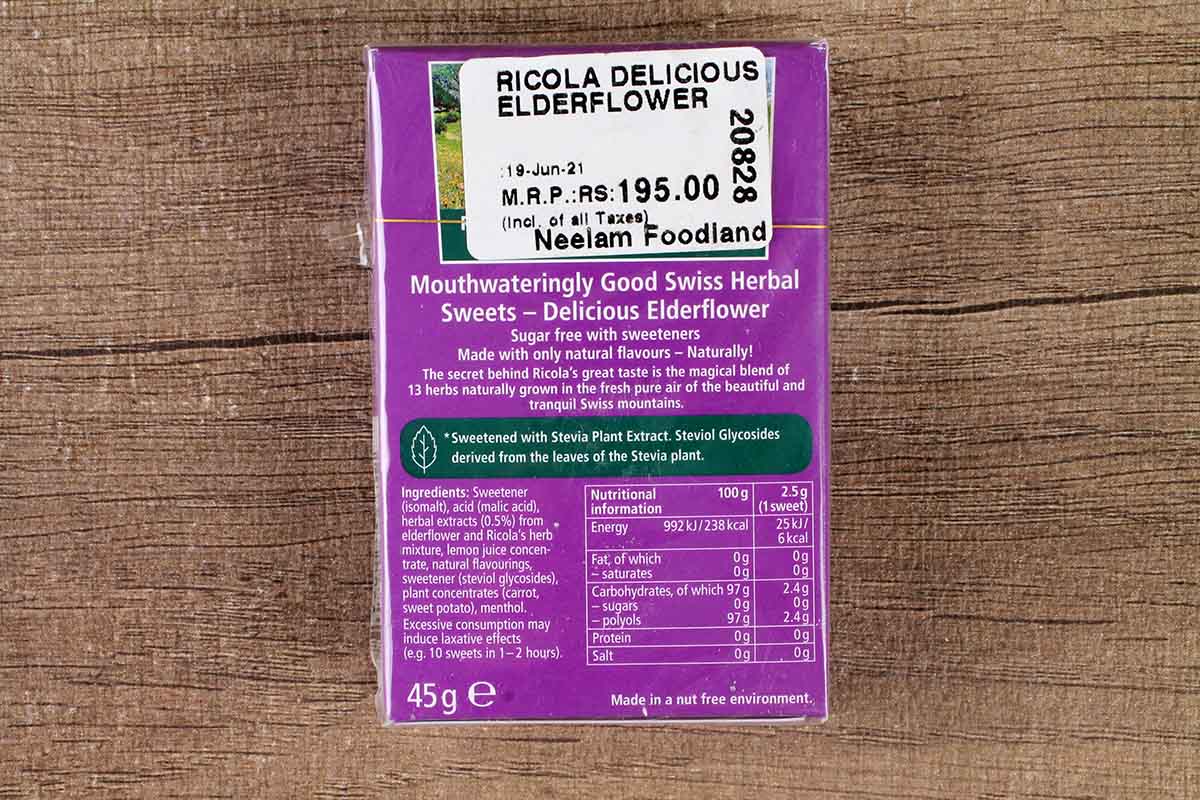 Ricola Delicious Sugar Free Swiss Alpine Herbs Elderflowers 45 Gm