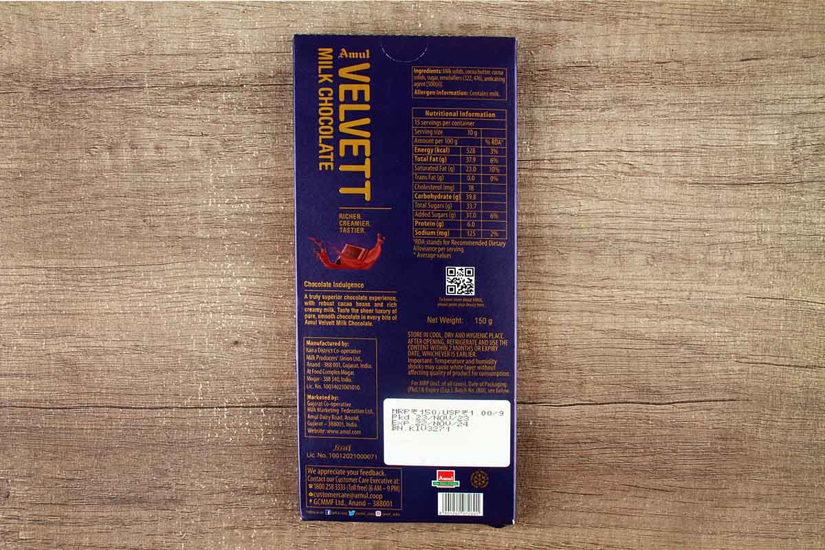 Amul Velvett Milk Chocolate 150 Gm