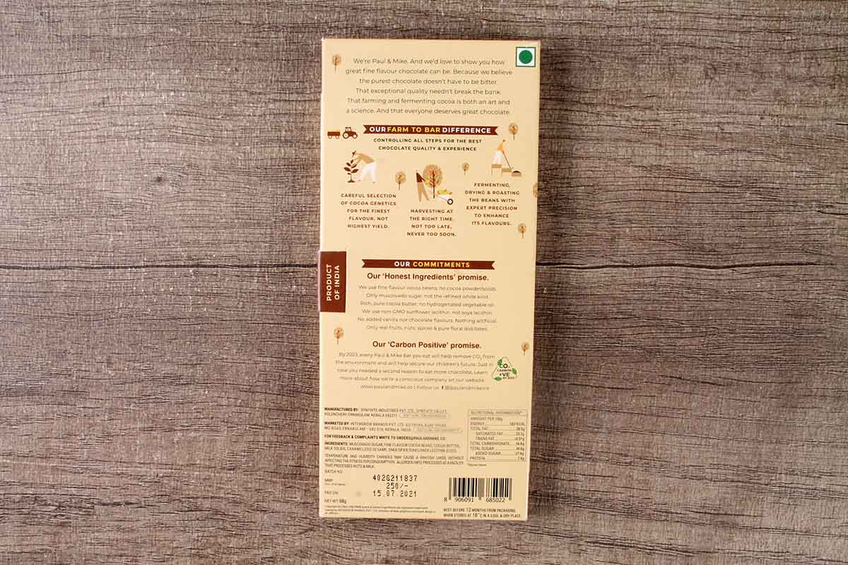 Paul And Mike Caramelised Sesame 64% Mild Dark Chocolate 68 Gm
