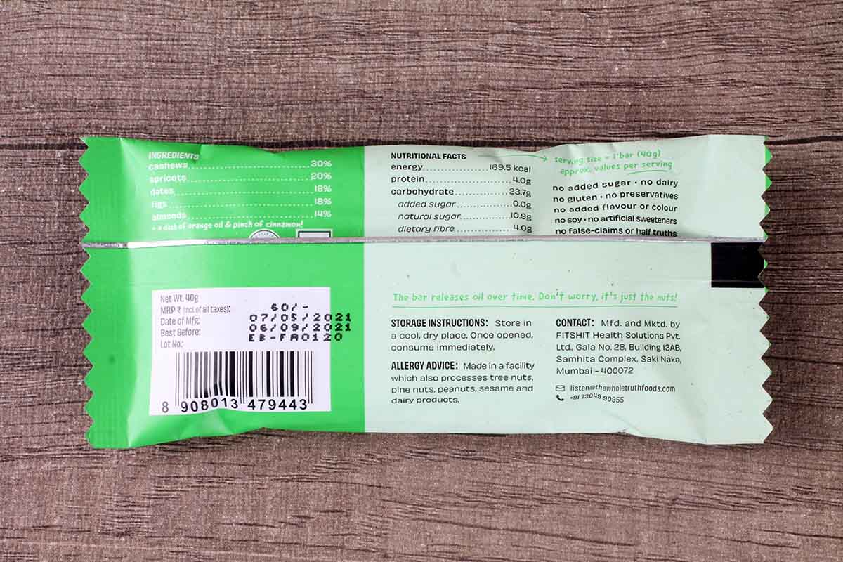 The Whole Truth Fig Apricot Orange Bar 40 Gm