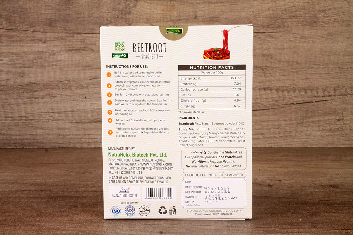 Nutra Hi Gluten Free Beetroot Spaghetti 114 Gm