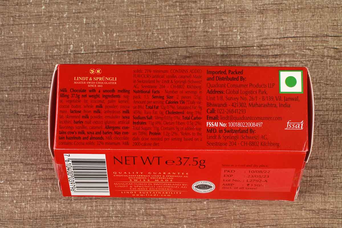 Lindt Lindor Swiss Milk Chocolate 37.5 Gm