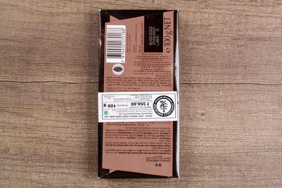 Lindt Swiss Classic Roasted Hazelnuts Dark Chocolate 100 Gm