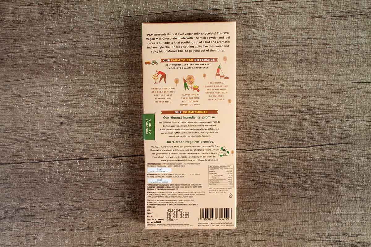 Paul And Mike 57% Milk Chocolate With Indian Style Masala Chai 68 Gm