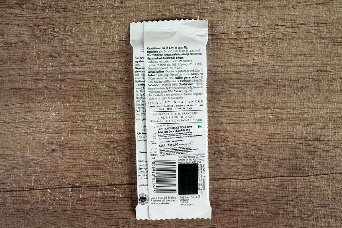Lindt Excellence 70% Cocoa Intense Dark Chocolate 35 Gm