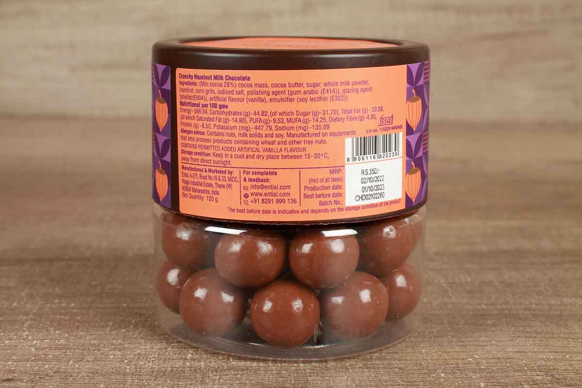 Entisi Crunchy Hazelnut Dragees Coated Milk Chocolate 120 Gm