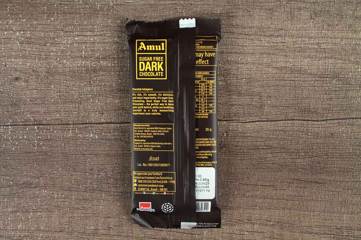 Amul Sugar Free 55% Dark Chocolate 35 Gm