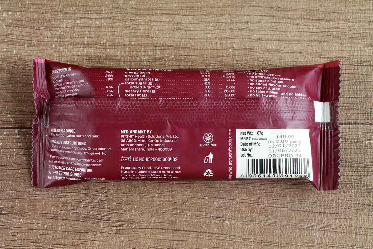 The Whole Truth Double Cocoa No Added Sugar Protein Bar 67 Gm