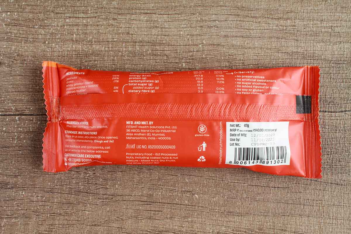 The Whole Truth Peanut Cocoa No Added Sugar Protein Bar 67 Gm