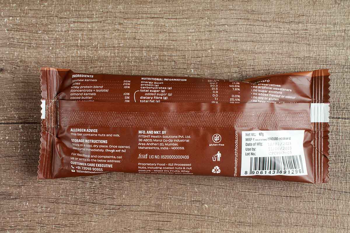 The Whole Truth Coffee Cocoa No Added Sugar Protein Bar 67 Gm