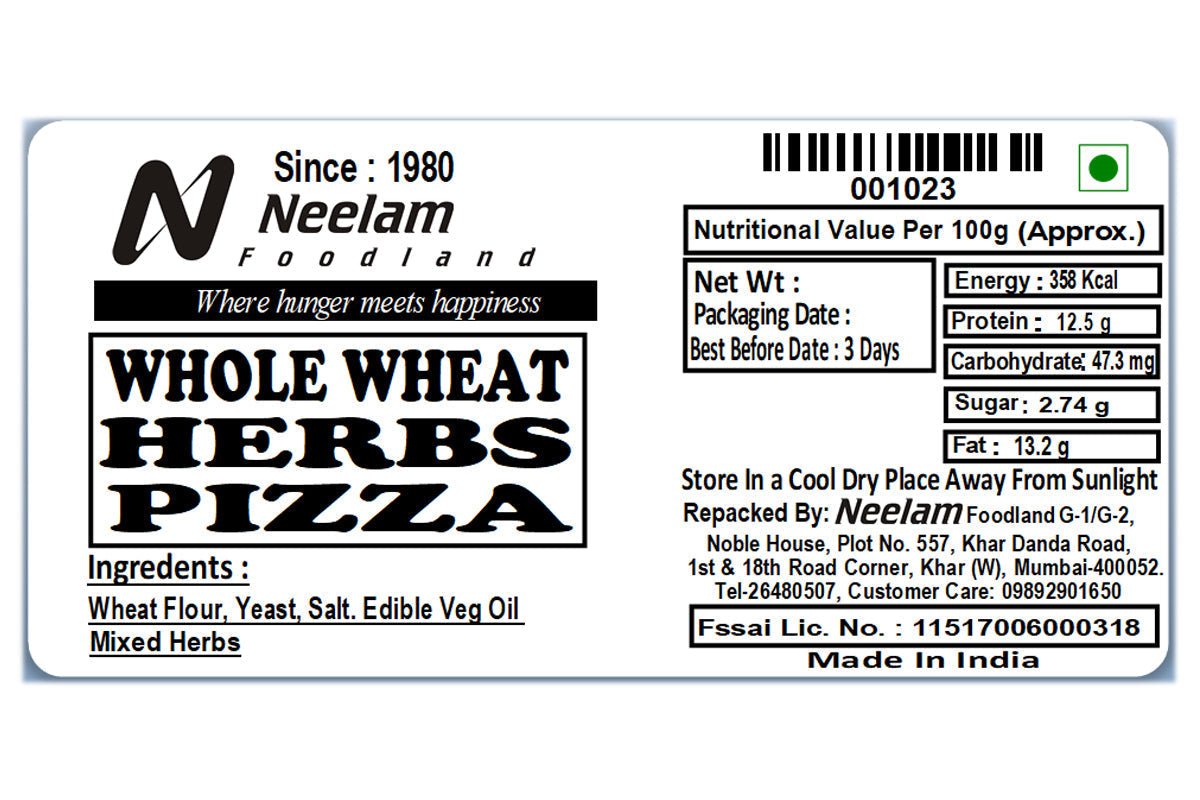 Whole Wheat Herbs Pizza 2 Pc
